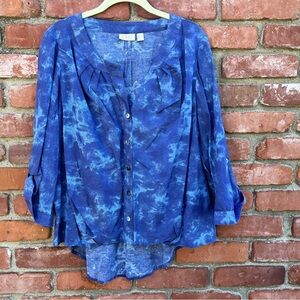 LOGO Blue Cotton High Low Shirt